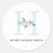 BLUSH BLUE FLORAL ALPHABETS NAME LETTER H RUNDER AUFKLEBER (Vorderseite)