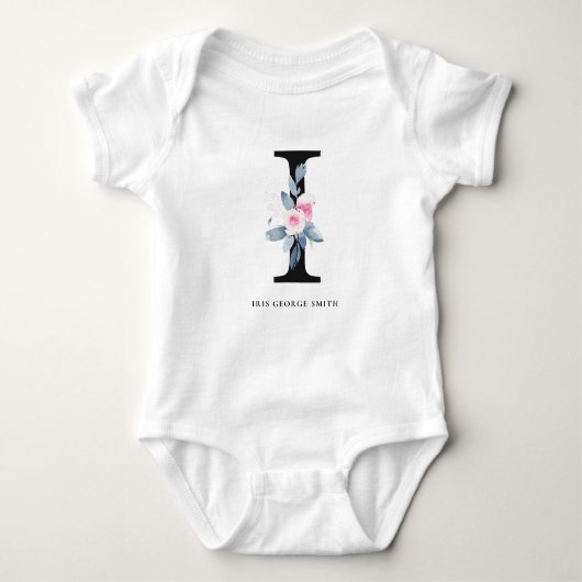 BLUSH BLUE FLORAL ALPHABETS NAME LETTER I BABY STRAMPLER (Vorderseite)