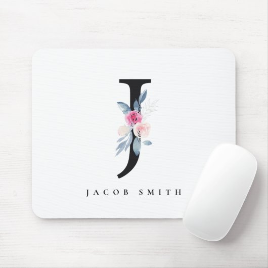 BLUSH BLUE FLORAL ALPHABETS NAME LETTER J MOUSEPAD (Mit Mouse)