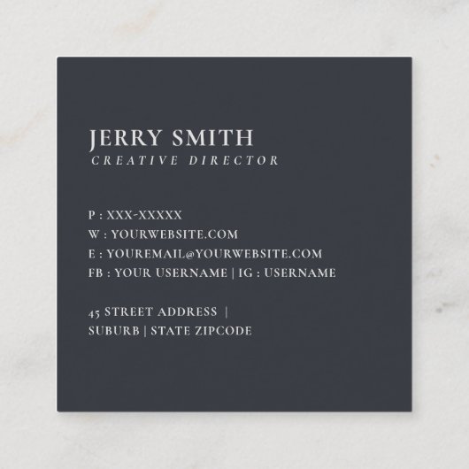 BLUSH BLUE FLORAL ALPHABETS NAME LETTER J QUADRATISCHE VISITENKARTE (Rückseite)