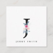 BLUSH BLUE FLORAL ALPHABETS NAME LETTER J QUADRATISCHE VISITENKARTE (Vorderseite)