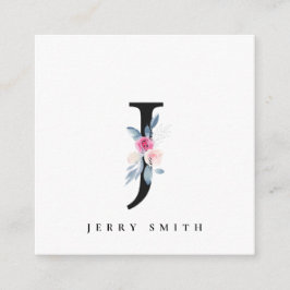 BLUSH BLUE FLORAL ALPHABETS NAME LETTER J QUADRATISCHE VISITENKARTE