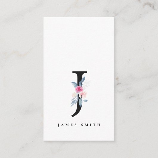 BLUSH BLUE FLORAL ALPHABETS NAME LETTER J VISITENKARTE (Vorderseite)
