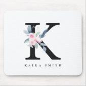 BLUSH BLUE FLORAL ALPHABETS NAME LETTER K MOUSEPAD (Vorne)
