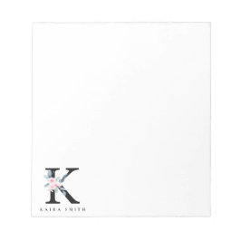 BLUSH BLUE FLORAL ALPHABETS NAME LETTER K NOTIZBLOCK