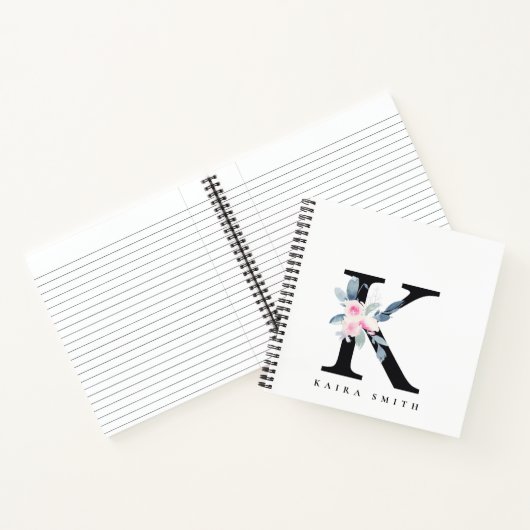 BLUSH BLUE FLORAL ALPHABETS NAME LETTER K NOTIZBLOCK (Innenseite)