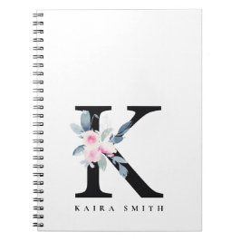 BLUSH BLUE FLORAL ALPHABETS NAME LETTER K NOTIZBLOCK