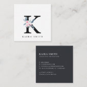 BLUSH BLUE FLORAL ALPHABETS NAME LETTER K QUADRATISCHE VISITENKARTE (Vorne/Hinten)
