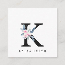BLUSH BLUE FLORAL ALPHABETS NAME LETTER K QUADRATISCHE VISITENKARTE