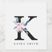 BLUSH BLUE FLORAL ALPHABETS NAME LETTER K WEINETIKETT (Einzelnes Label)