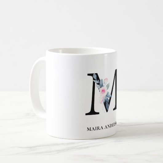 BLUSH BLUE FLORAL ALPHABETS NAME LETTER KAFFEETASSE (Vorderseite Links)