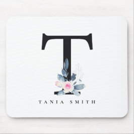 BLUSH BLUE FLORAL ALPHABETS NAME LETTER MOUSEPAD
