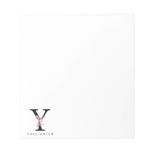 BLUSH BLUE FLORAL ALPHABETS NAME LETTER NOTIZBLOCK (Vorderseite)