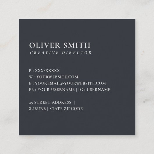 BLUSH BLUE FLORAL ALPHABETS NAME LETTER O QUADRATISCHE VISITENKARTE (Rückseite)