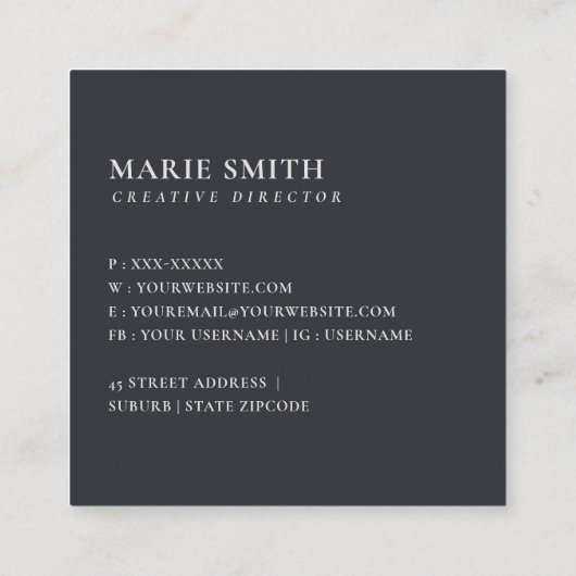 BLUSH BLUE FLORAL ALPHABETS NAME LETTER QUADRATISCHE VISITENKARTE (Rückseite)