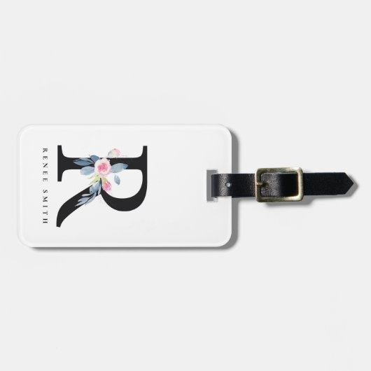 BLUSH BLUE FLORAL ALPHABETS NAME LETTER R GEPÄCKANHÄNGER (Vorderseite horizontal)