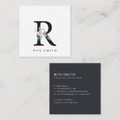 BLUSH BLUE FLORAL ALPHABETS NAME LETTER R QUADRATISCHE VISITENKARTE (Vorne/Hinten)