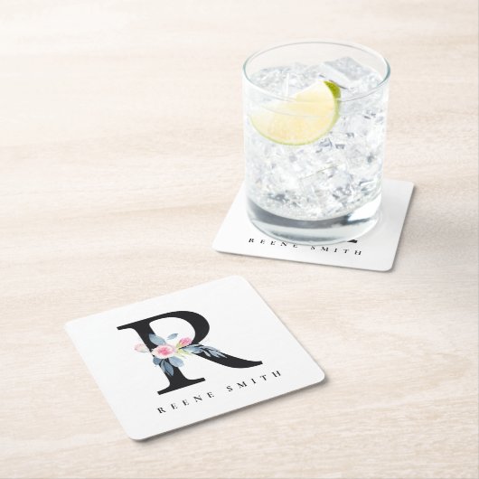 BLUSH BLUE FLORAL ALPHABETS NAME LETTER R RECHTECKIGER PAPPUNTERSETZER (Vor Ort)