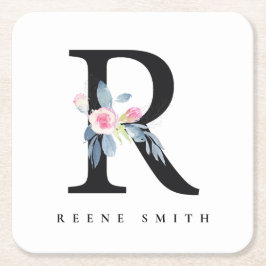 BLUSH BLUE FLORAL ALPHABETS NAME LETTER R RECHTECKIGER PAPPUNTERSETZER