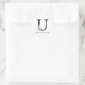 BLUSH BLUE FLORAL ALPHABETS NAME LETTER U RUNDER AUFKLEBER (Tasche)