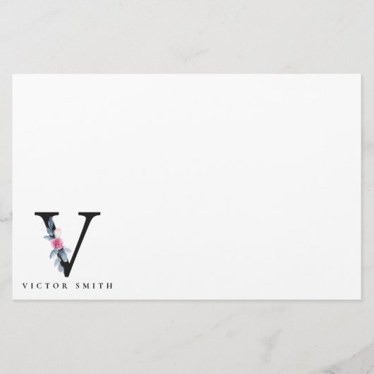 BLUSH BLUE FLORAL ALPHABETS NAME LETTER V BRIEFPAPIER (Vorderseite)