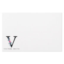 BLUSH BLUE FLORAL ALPHABETS NAME LETTER V