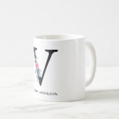 BLUSH BLUE FLORAL ALPHABETS NAME LETTER V KAFFEETASSE (VorderseiteRechts)