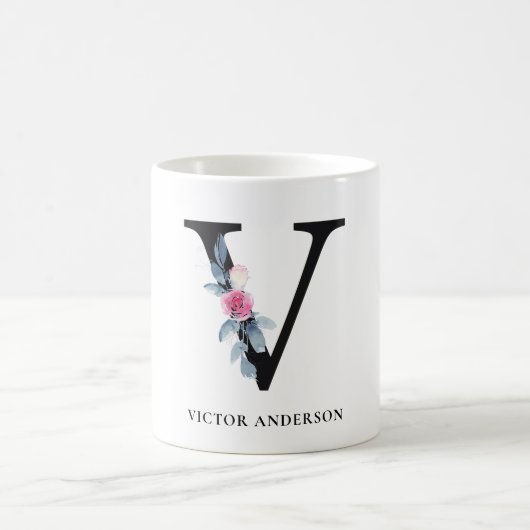 BLUSH BLUE FLORAL ALPHABETS NAME LETTER V KAFFEETASSE (Mittel)