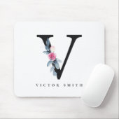 BLUSH BLUE FLORAL ALPHABETS NAME LETTER V MOUSEPAD (Mit Mouse)