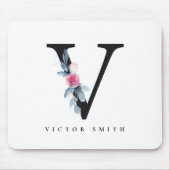 BLUSH BLUE FLORAL ALPHABETS NAME LETTER V MOUSEPAD (Vorne)
