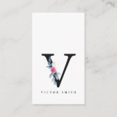 BLUSH BLUE FLORAL ALPHABETS NAME LETTER V VISITENKARTE (Vorderseite)