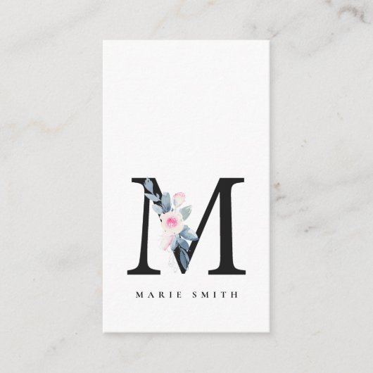 BLUSH BLUE FLORAL ALPHABETS NAME LETTER VISITENKARTE (Vorderseite)