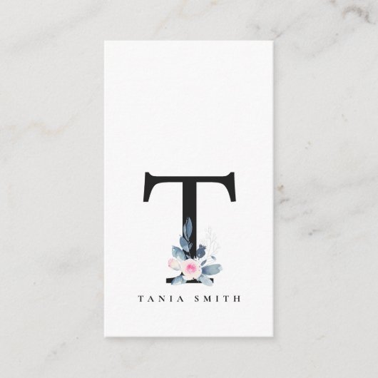 BLUSH BLUE FLORAL ALPHABETS NAME LETTER VISITENKARTE (Vorderseite)