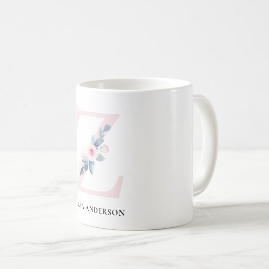 BLUSH BLUE FLORAL ALPHABETS NAME LETTER Z KAFFEETASSE (VorderseiteRechts)