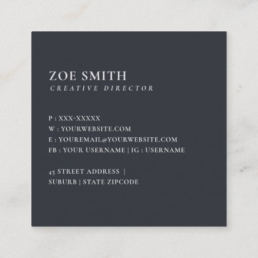 BLUSH BLUE FLORAL ALPHABETS NAME LETTER Z QUADRATISCHE VISITENKARTE (Rückseite)