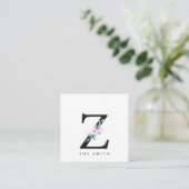 BLUSH BLUE FLORAL ALPHABETS NAME LETTER Z QUADRATISCHE VISITENKARTE (Stehend Vorderseite)