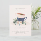 Blush Blue Floral Baby Shower Gender Reveale Einla Dankeskarte (Stehend Vorderseite)