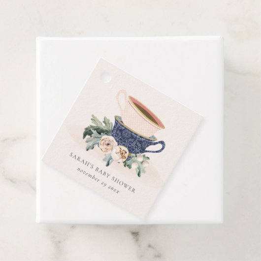 Blush Blue Floral gestapelte Teebeutel Babydusche Geschenkanhänger (Beispiel)