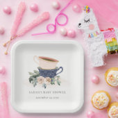 Blush Blue Floral gestapelte Teebeutel Babydusche Pappteller (Party)