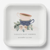 Blush Blue Floral gestapelte Teebeutel Babydusche Pappteller (Vorderseite)