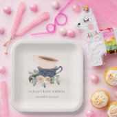 Blush Blue Floral gestapelte Teebeutel Babydusche Pappteller (Party)