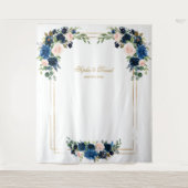 Blush Blue Floral Gold Hochzeitskabine Foto Prop Wandteppich (Vorderseite)