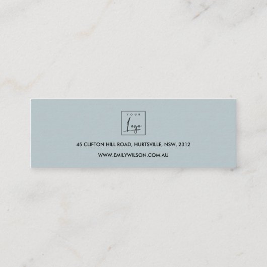 BLUSH BLUE FLORAL STUD EARRING DISPLAY LOGO MINI VISITENKARTE (Rückseite)