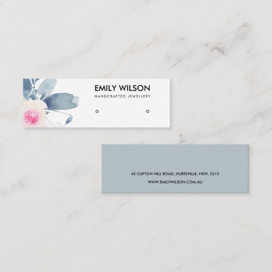 BLUSH BLUE FLORAL STUD EARRING DISPLAY LOGO MINI VISITENKARTE (Vorne/Hinten)