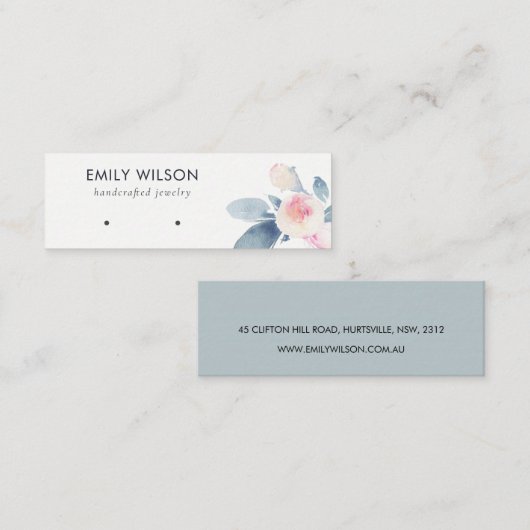 BLUSH BLUE FLORAL STUD EARRING DISPLAY LOGO MINI VISITENKARTE (Vorne/Hinten)