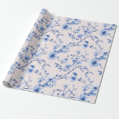 Blush Blue Floral Wedding Geschenkpapier (Ungerollt)