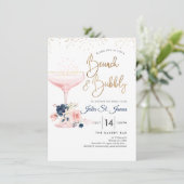 Blush+Blue Flowers Brunch Bubbly Pink Champagne Einladung (Stehend Vorderseite)