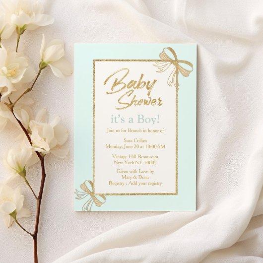 Blush Blue Glitzer Boy Baby Dusche Einladung