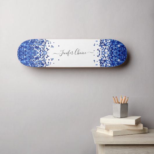 Blush Blue Glitzer Individuelle Name Skateboard (Wandkunst (Horz))