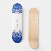 Blush Blue Glitzer Individuelle Name Skateboard (Vorderseite)
